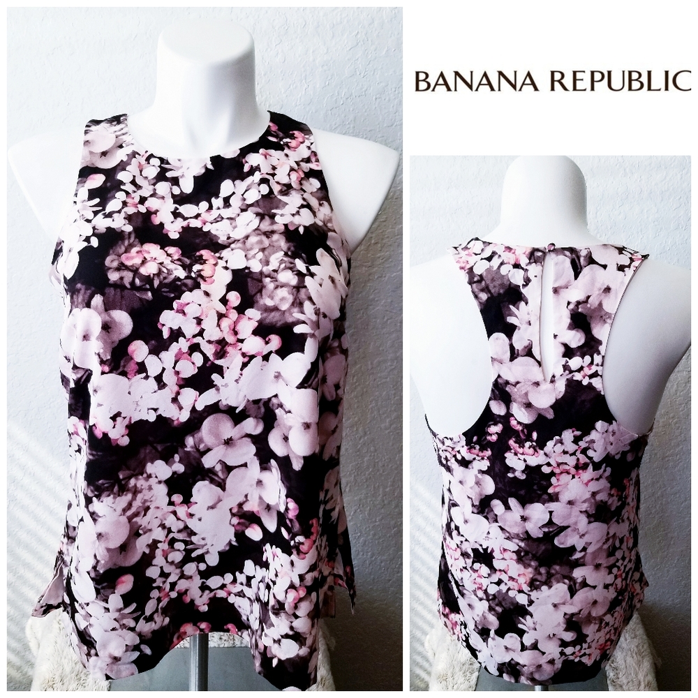 EUC Floral Cherry Blossom Sleeveless Blouse | Banana Republic | M